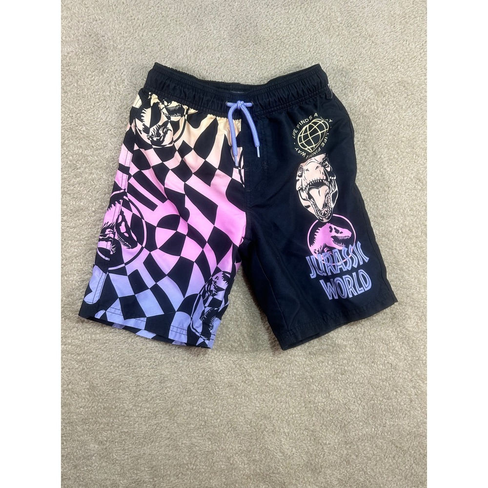 Kids Jurassic World Swim Trunks‎ Black Pink Checkerboard Dinosaur Size MD